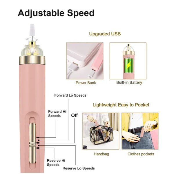 5 in 1 Electric Nail Polish Drill Machine With Light Portable Mini Electric Manicure Art Pen Tools For Gel Remover - Image 2